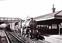 Former LM&SR 2-6-0 43114 in charge of the 9.05 a.m. Manchester Victoria-Wakefield stopping train at Castleton in 1959.  Richard S. Greenwood